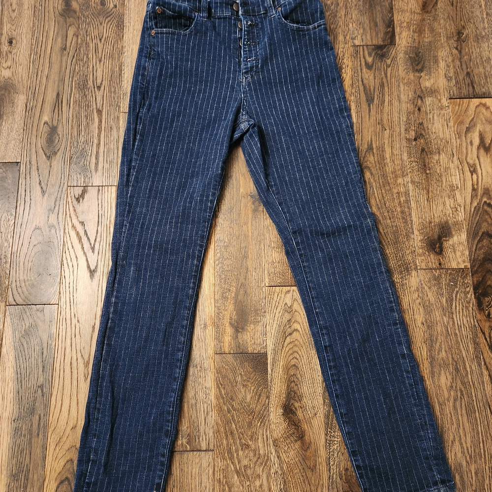 Volcom Dark Blue Pinstriped Women's Straight Leg Jeans